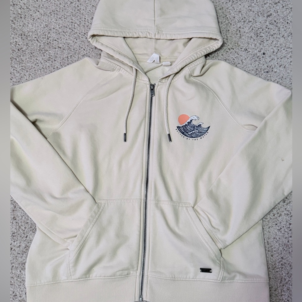 Roxy Cream Hoodie with Wave Graphic